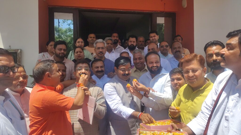 तीन राज्यों में भाजपा की ऐतिहासिक विजय पर  जश्न,आतिशबाजी व मिठाई बांटकर मनाई खुशी